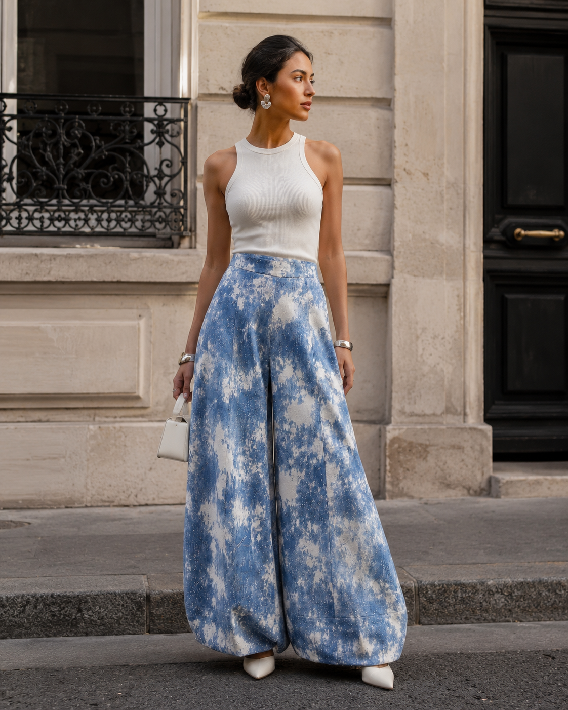 The Cloudburst Foil Denim Trousers