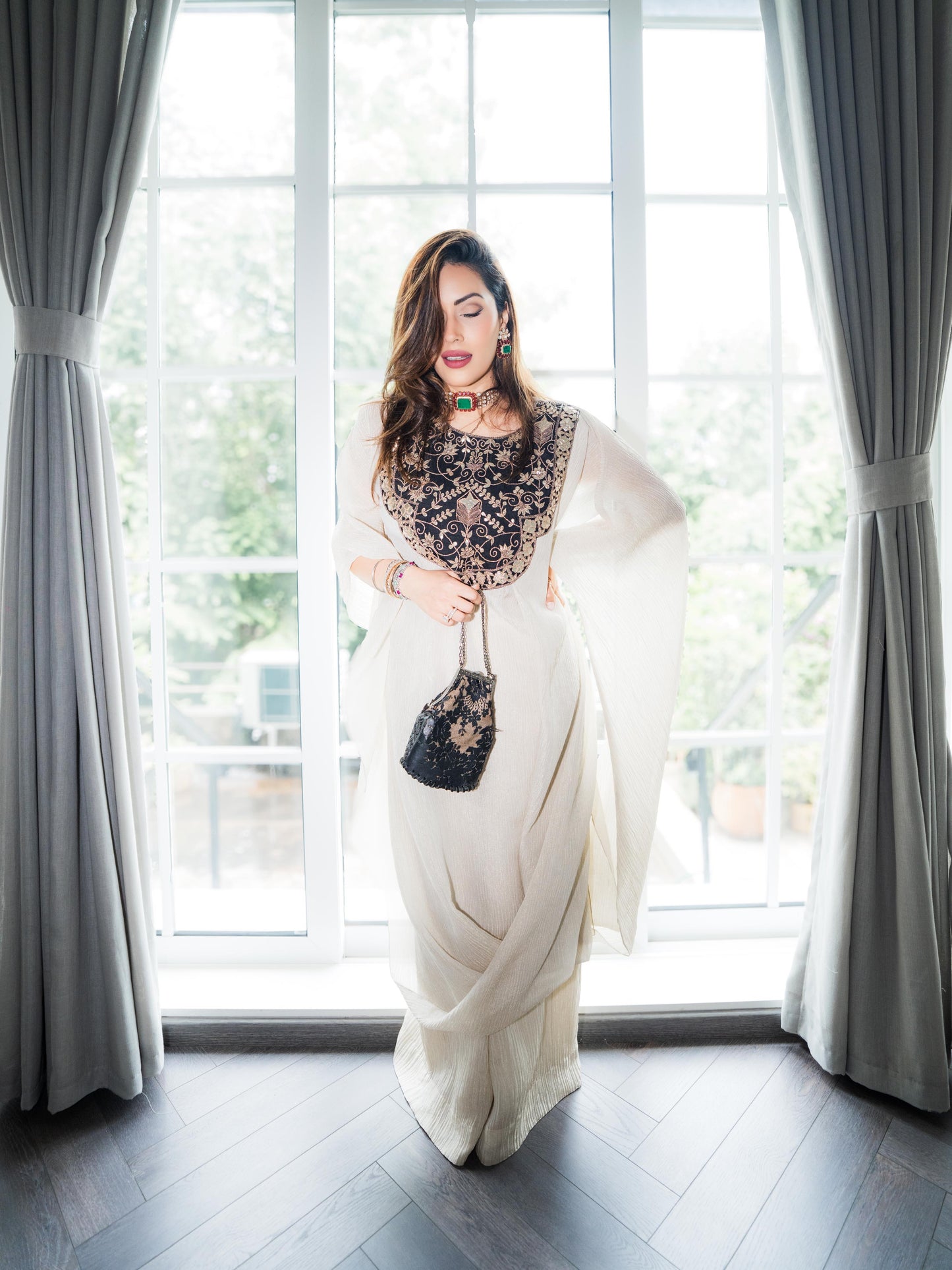 Crush Drape Gota Kaftan