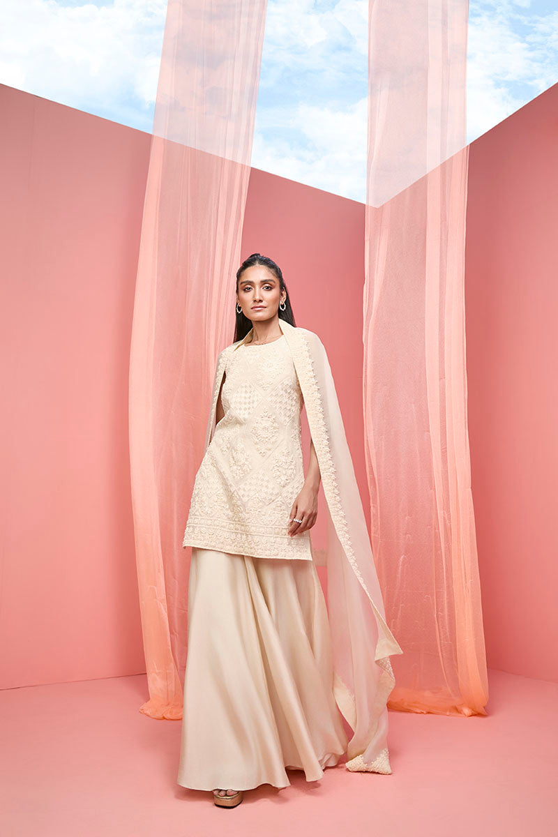 Zaria Ivory Applique Short Kurta Set