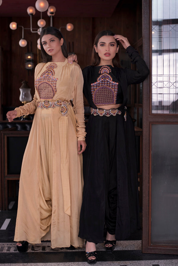 Beige Jacket, Harem & Belt Set