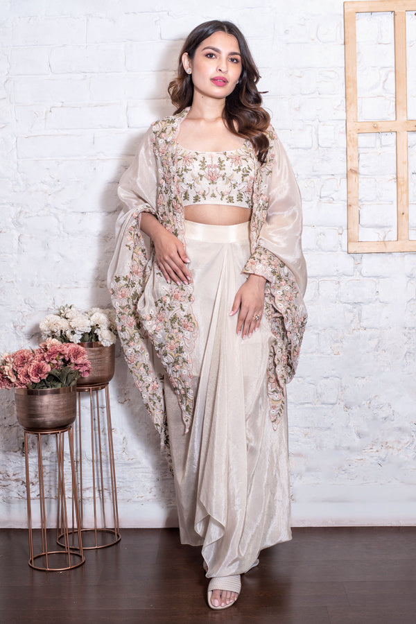 Ivory Drape Skirt & Cape Set