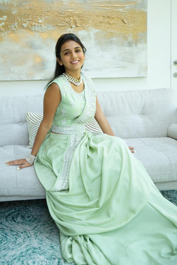 Mint Masoom Pearl Drape Set