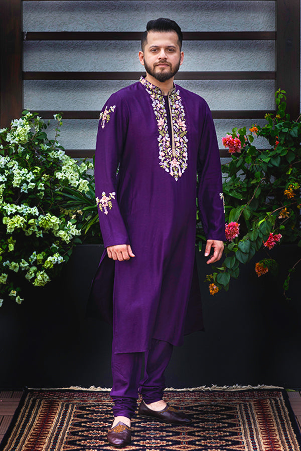 Purple Zardozi & Thread Kurta Set