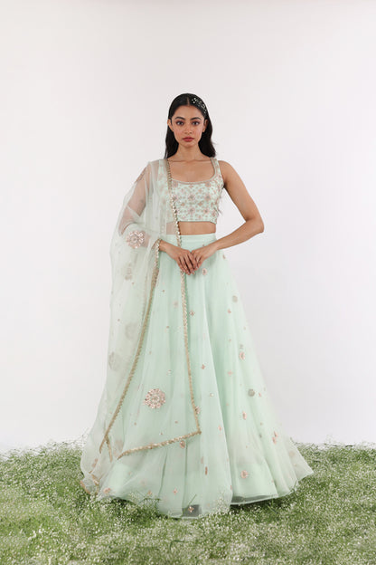 Mint Gota & Sequin Lehenga Dupatta Set