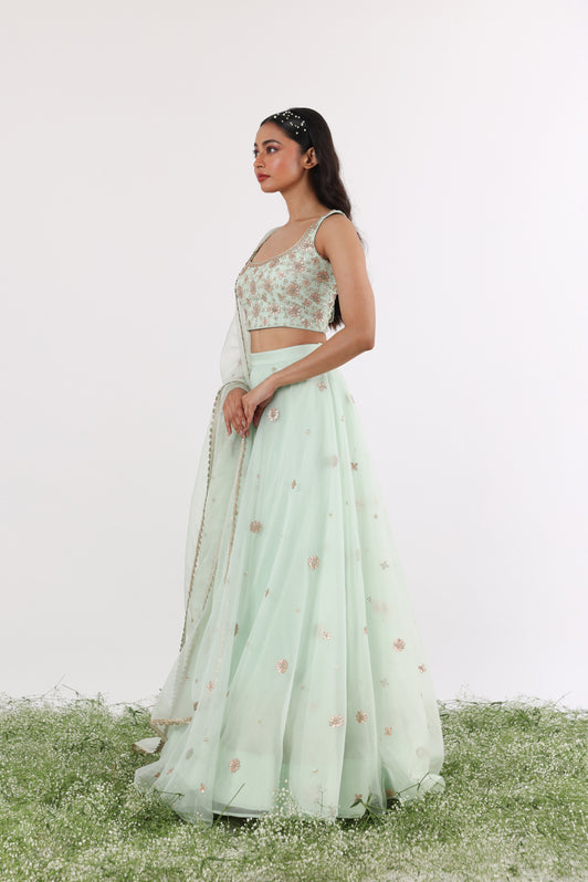 Mint Gota & Sequin Lehenga Dupatta Set