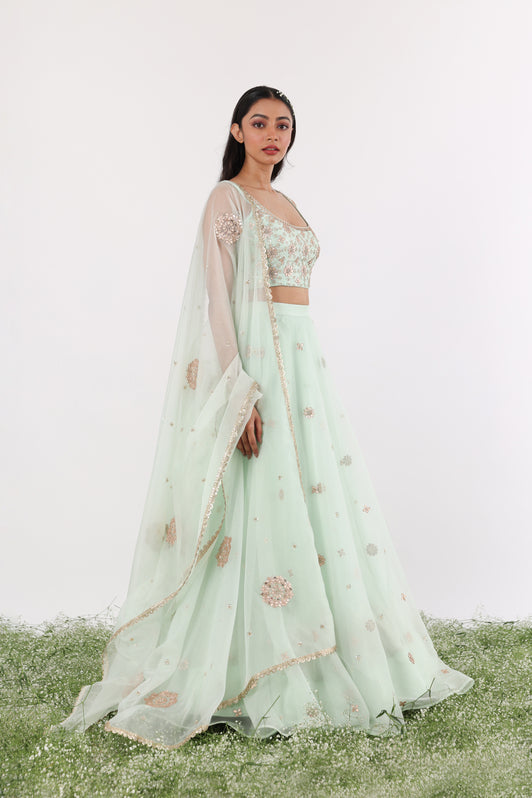 Mint Gota & Sequin Lehenga Dupatta Set