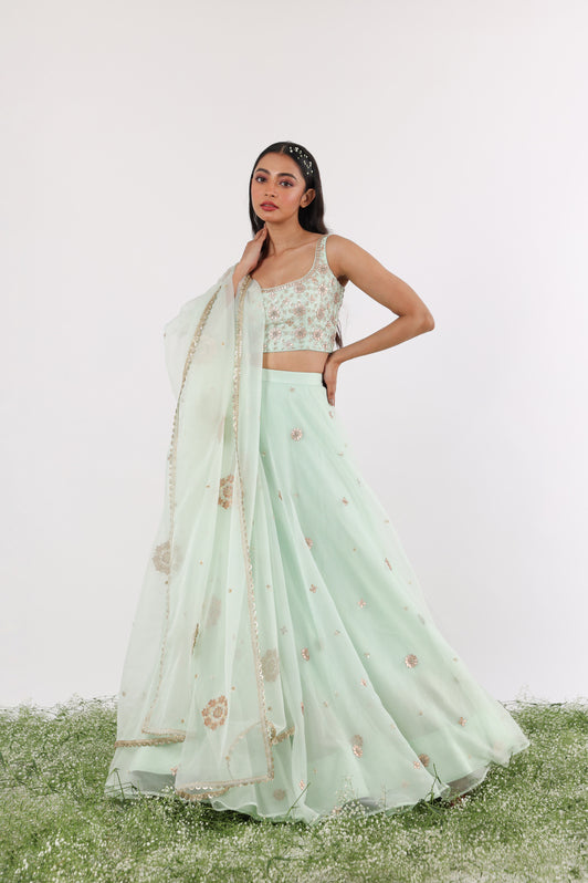 Mint Gota & Sequin Lehenga Dupatta Set