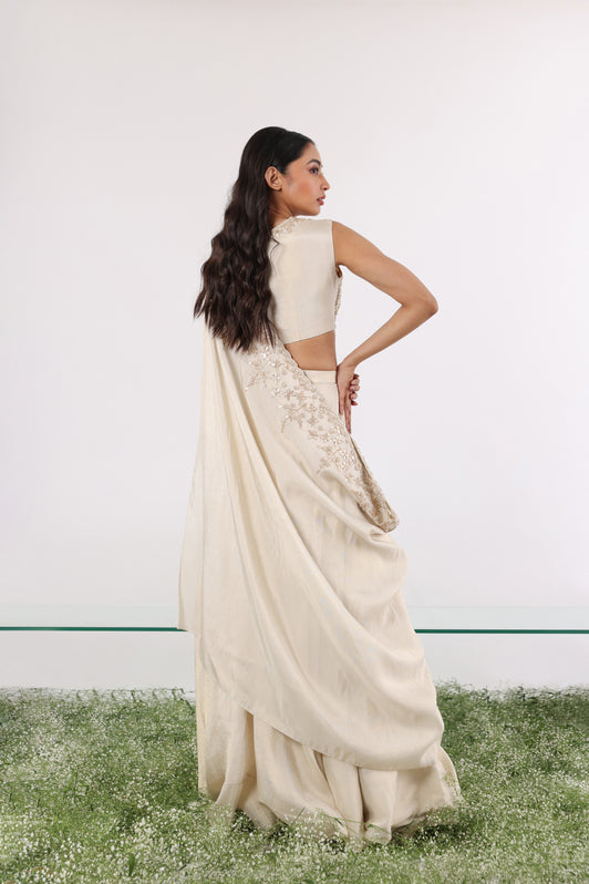 Ivory Gold Gota Drape Lehenga Set