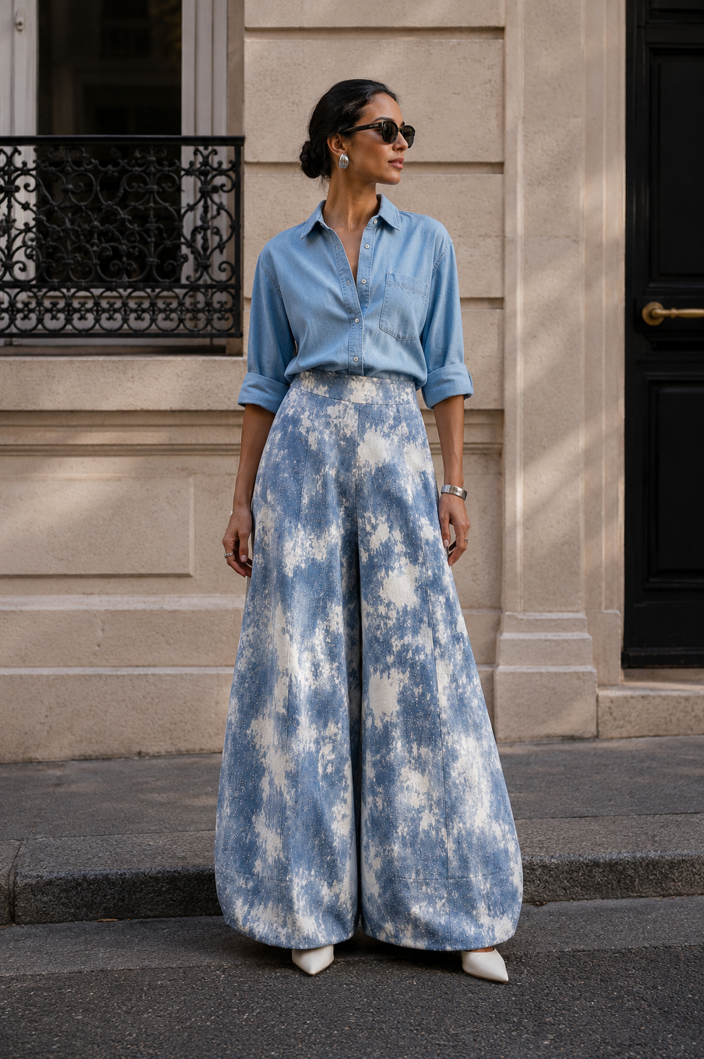 The Cloudburst Foil Denim Trousers