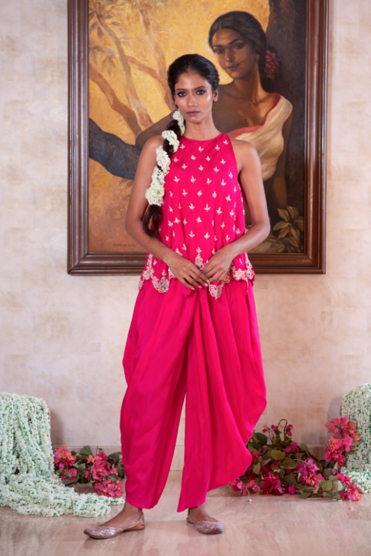 Fuschia Dori Top and Dhoti Set