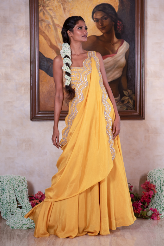 Yellow gota lehenga & drape set