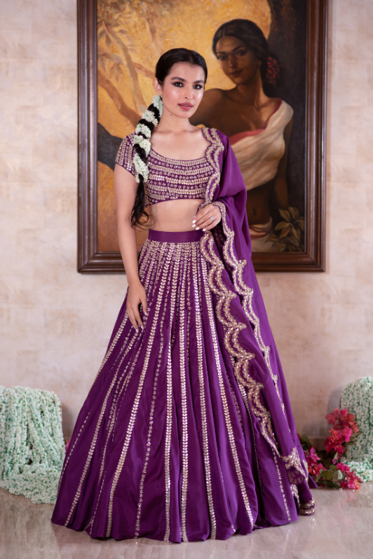 Purple gota & sequin lehenga set