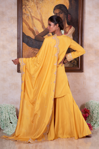 Yellow gota garara and scallop dupatta set