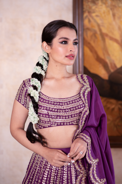 Purple gota & sequin lehenga set