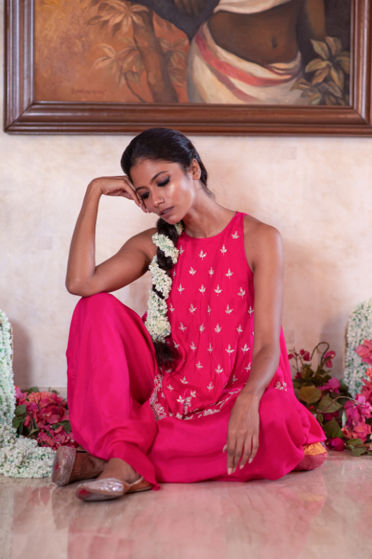 Fuschia Dori Top and Dhoti Set