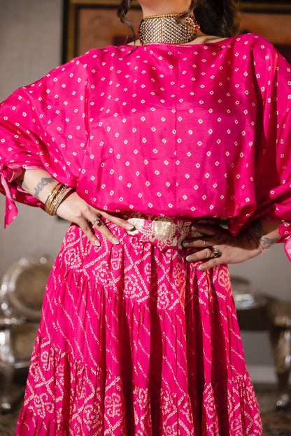 Pink Bandhej Lehenga & Belt Set