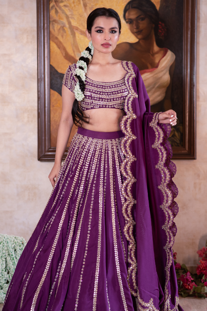 Purple gota & sequin lehenga set