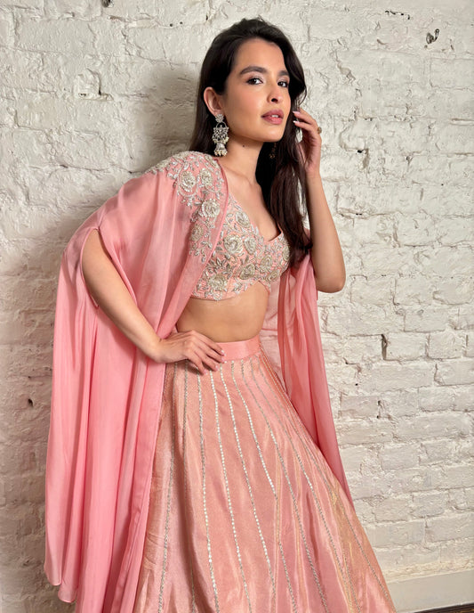 Blush pink Aira Sequin Lehenga & Cape Set