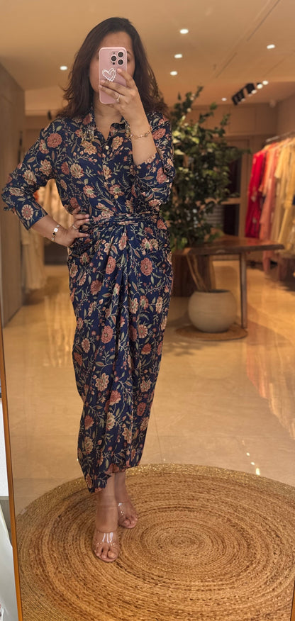 Navy Banjara Wrap Skirt and Shirt Set