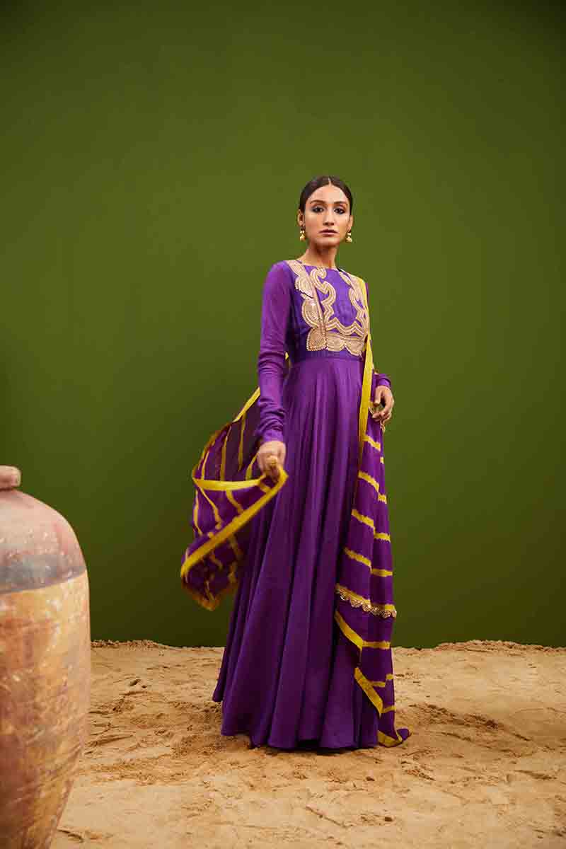 Purple Anarkali With Dupatta Set