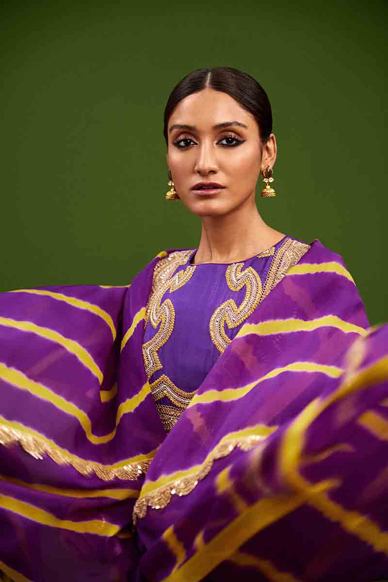 Purple Anarkali With Dupatta Set