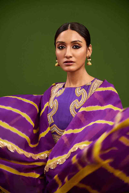 Purple Anarkali With Dupatta Set