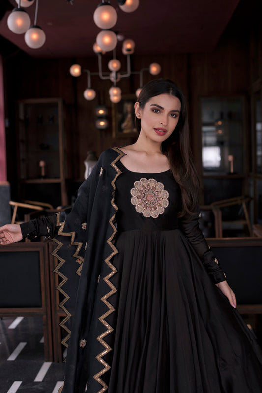 Black Zardozi Anarkali & Dupatta Set