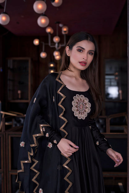 Black Zardozi Anarkali & Dupatta Set