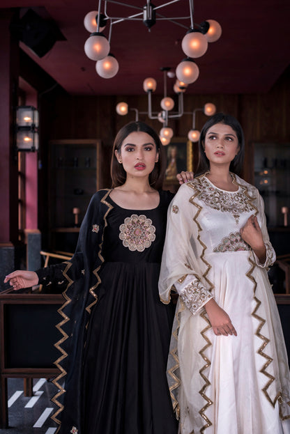 Ivory Zardozi Anarkali & Dupatta Set