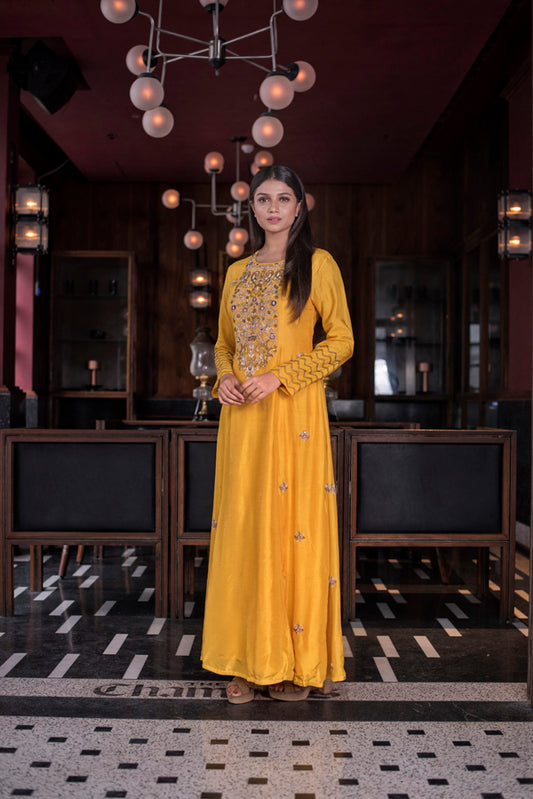 Yellow Zardozi Kali Kurta