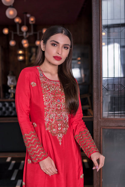 Red Zardozi Kali Kurta