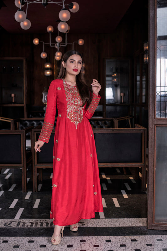 Red Zardozi Kali Kurta