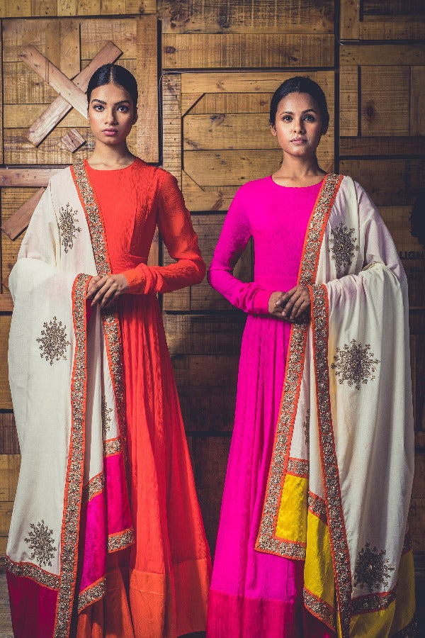 Coral Anarkali &  Dori Dupatta Set