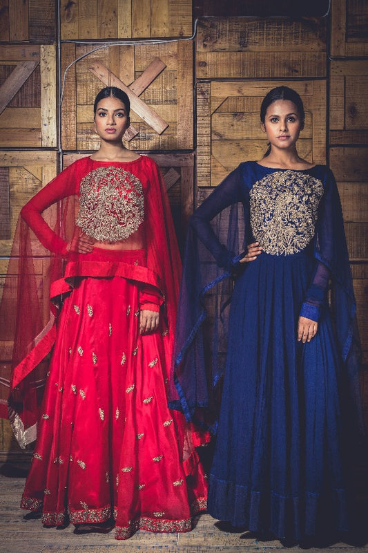 Navy Blue Anarkali & Cape Set