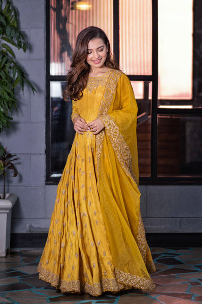 Ochre Dori Anarkali & Dupatta Set