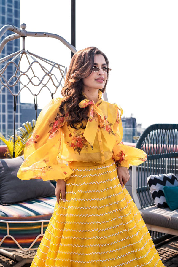 Mustard Yellow Floral Embroidered Lehenga Set | Label Anushree – KYNAH