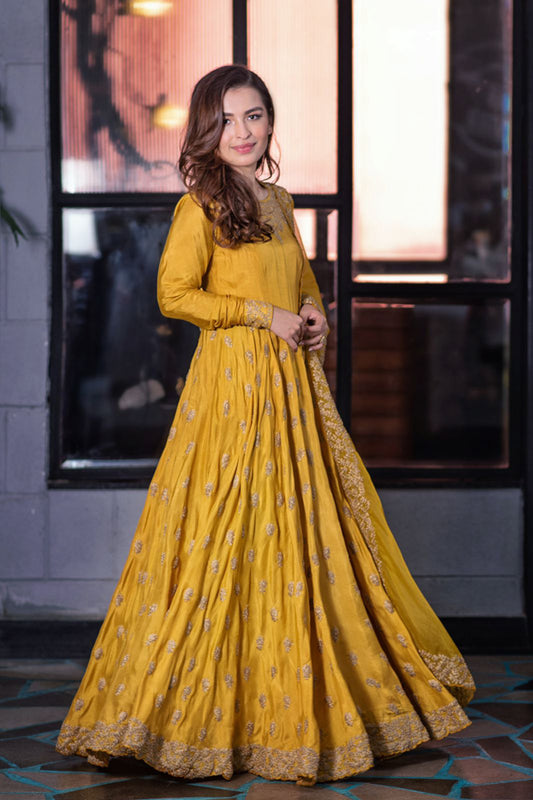 Ochre Dori Anarkali & Dupatta Set