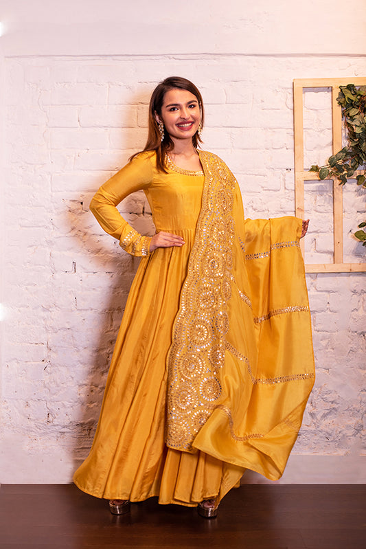 Ochre Mirror Anarkali & Dupatta Set