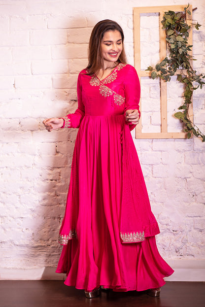 Rani Pink Angarakha With Crush Dupatta