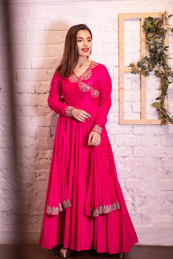 Rani Pink Angarakha With Crush Dupatta