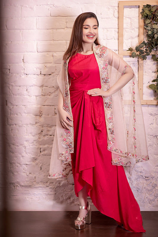 Rani Pink Drape & Cape Set