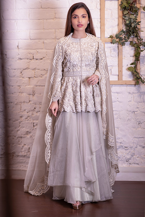 Glorious Embellished Party Dresses Bolton UK in Ash Grey Color Ayesha Usman  Qamer Dresses