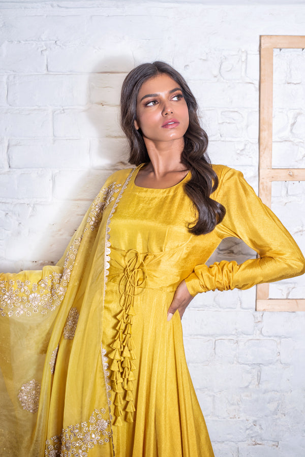 Yellow Tasseled Anarkali & Gota Dupatta Set