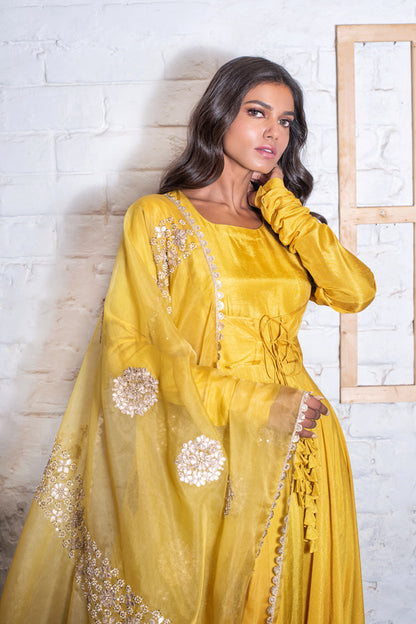 Yellow Tasseled Anarkali & Gota Dupatta Set