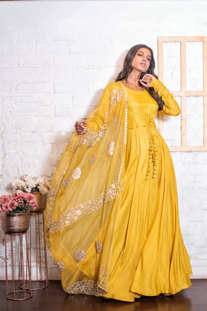 Yellow Tasseled Anarkali & Gota Dupatta Set