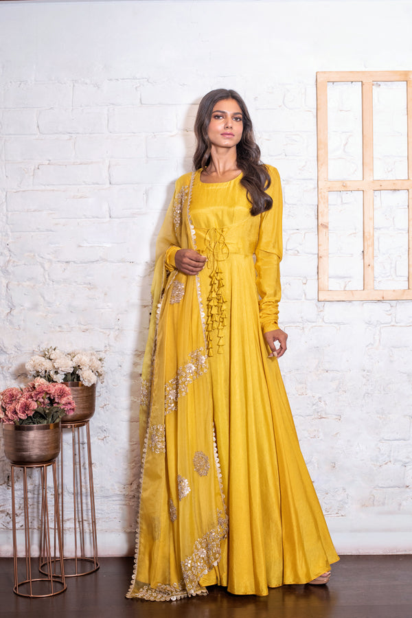 Yellow Tasseled Anarkali & Gota Dupatta Set