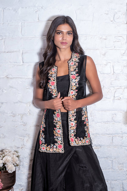 Black Floral Jacket & Palazzo Set