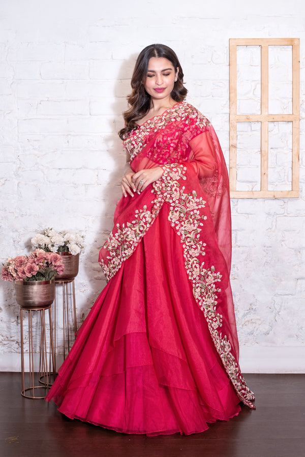 Buy Fuchsia Pink Hand Embroidered Lehenga Set by Designer DEEP THEE Online  at Ogaan.com