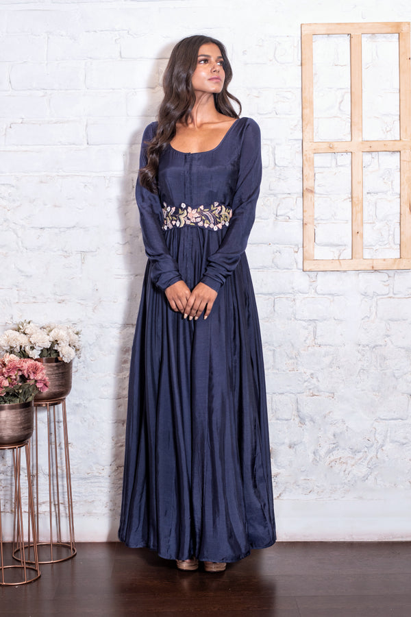 Navy Blue Anarkali & Cape Dupatta Set