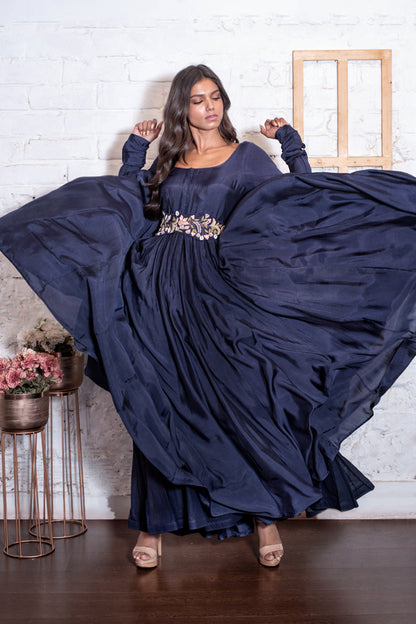 Navy Blue Anarkali & Cape Dupatta Set